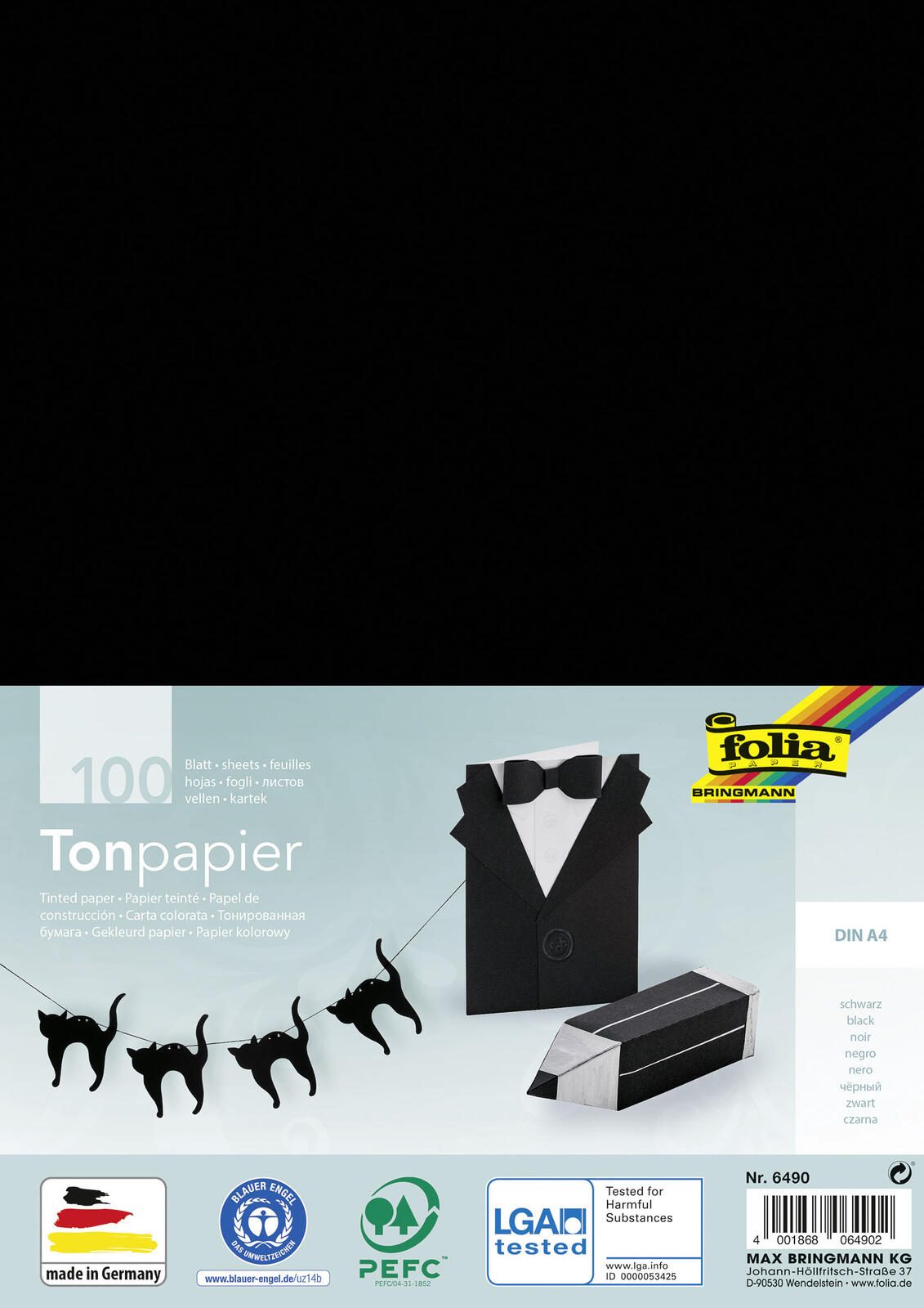 folia Tonpapier 100 BL Tonpapier A4 130g schw. 130 g/m² 100 Blatt
